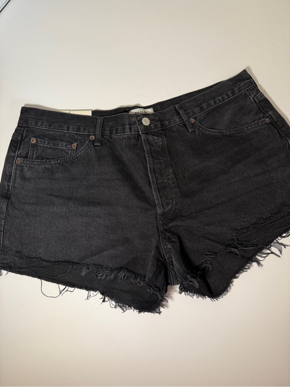Agolde Parker short Black High-Rise Frayed Denim Cutoff Shorts